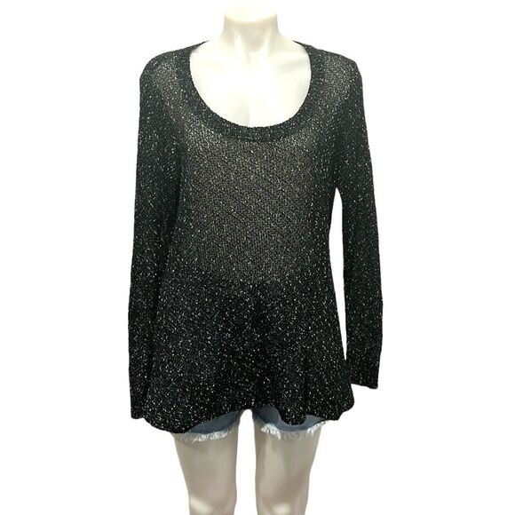Eileen Fisher open knit scoop neck black & White sweater size Large - Picture 1 of 7